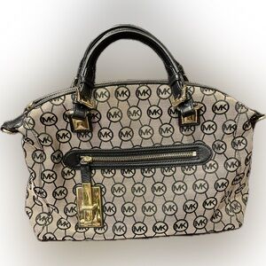 Michael Kors Black and Tan Logo Satchel